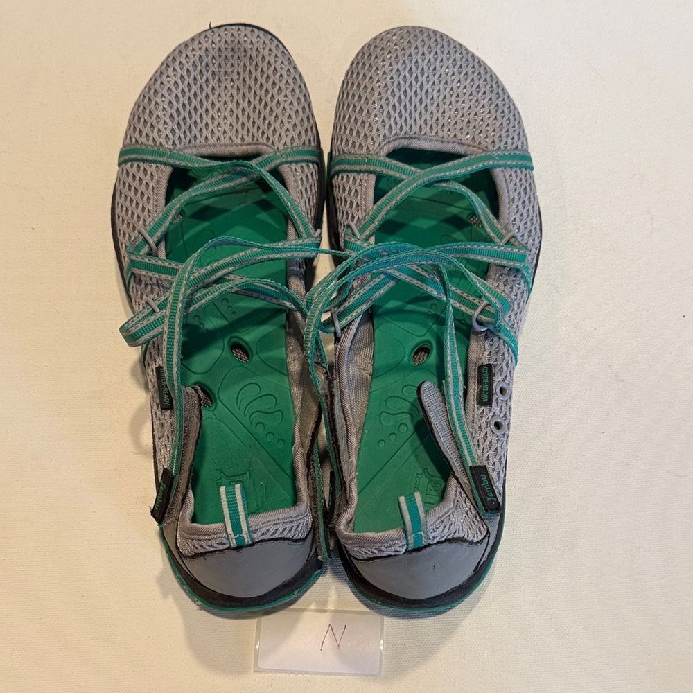 Jambu Gray Mesh Flats with Teal Accent Straps - Picture 3 of 4